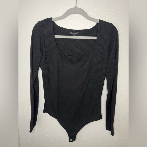 Express Tops - Express Black Fitted Long Sleeve Bodysuit
